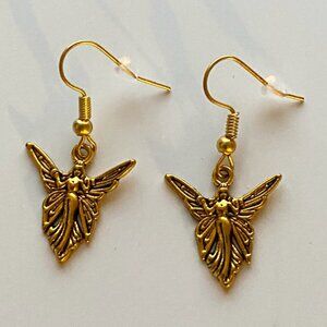 Handmade Fairy Angel Earrings GOLD P. STAINLESS STEEL Goth Fairy Boho Cottage
